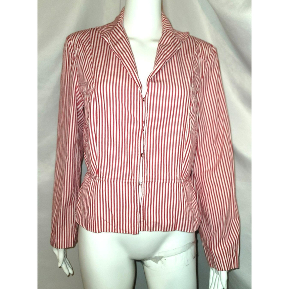 Vintage Nine & Co. Red & White Candy Striped Cropped Lightweight Blazer - Picture 1 of 10